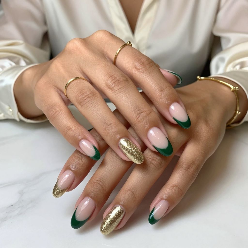 Golden Glitter Base with Forest Green Tips