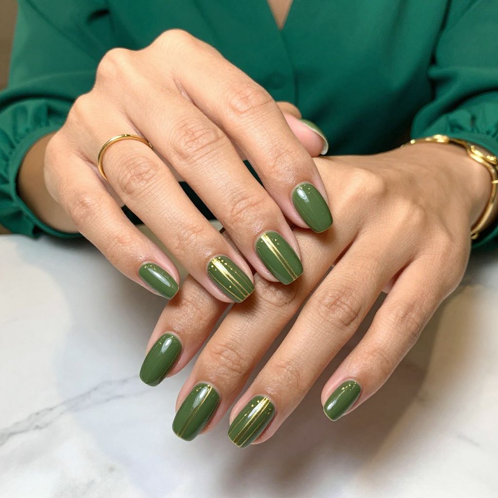Olive Green Gloss with Vertical Gold Stripes and Dots