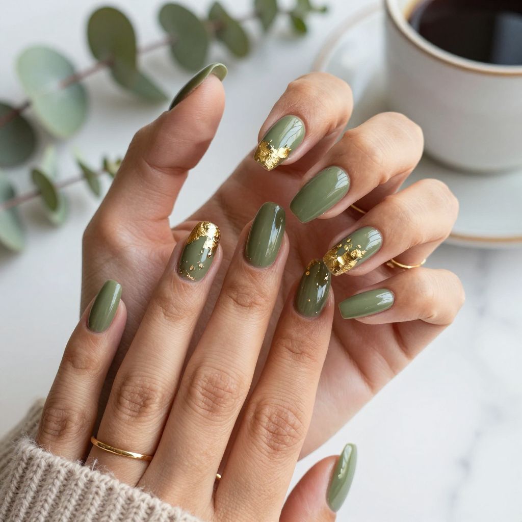 Gold Leaf on Shimmery Olive Base