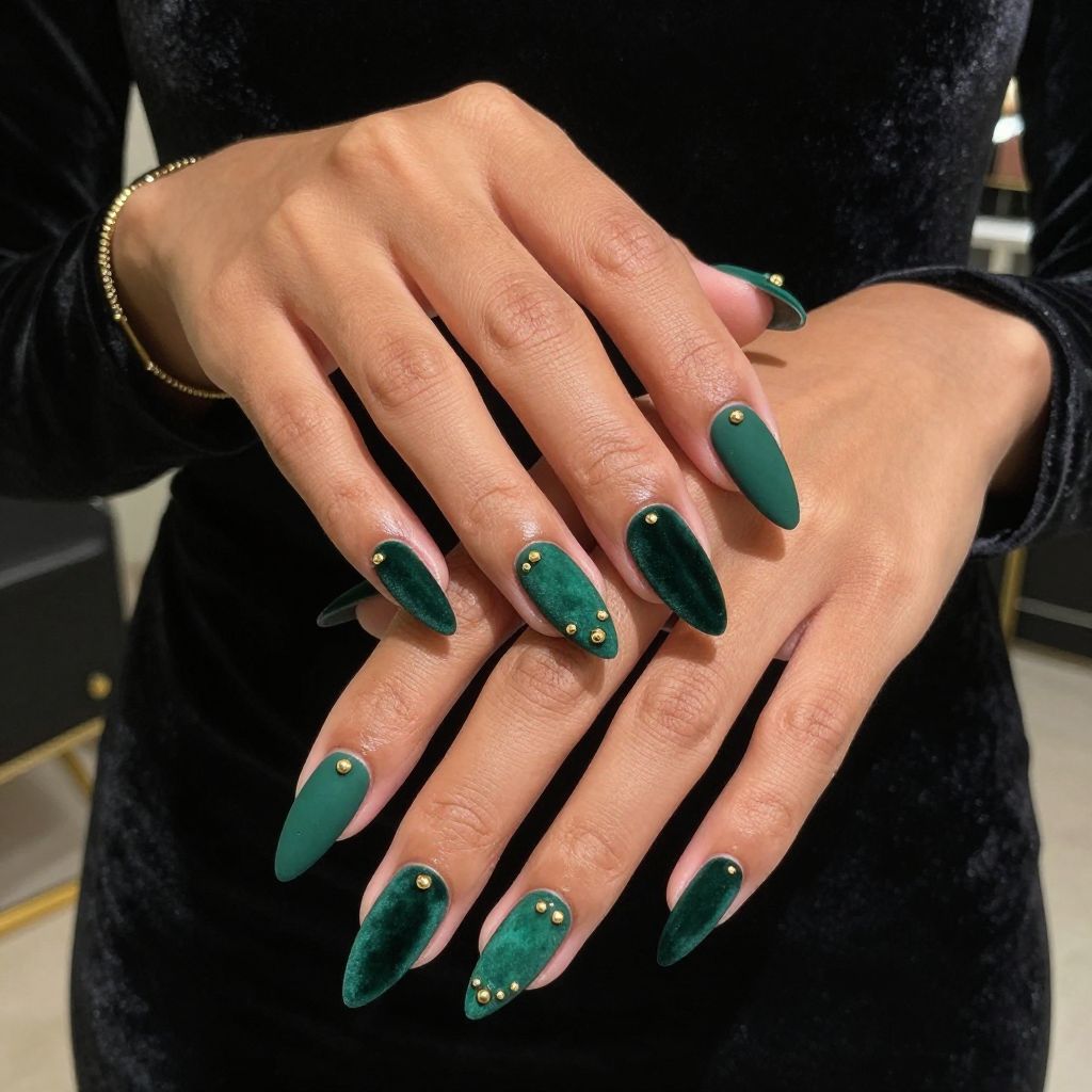 Deep Green Velvet with Gold Studs