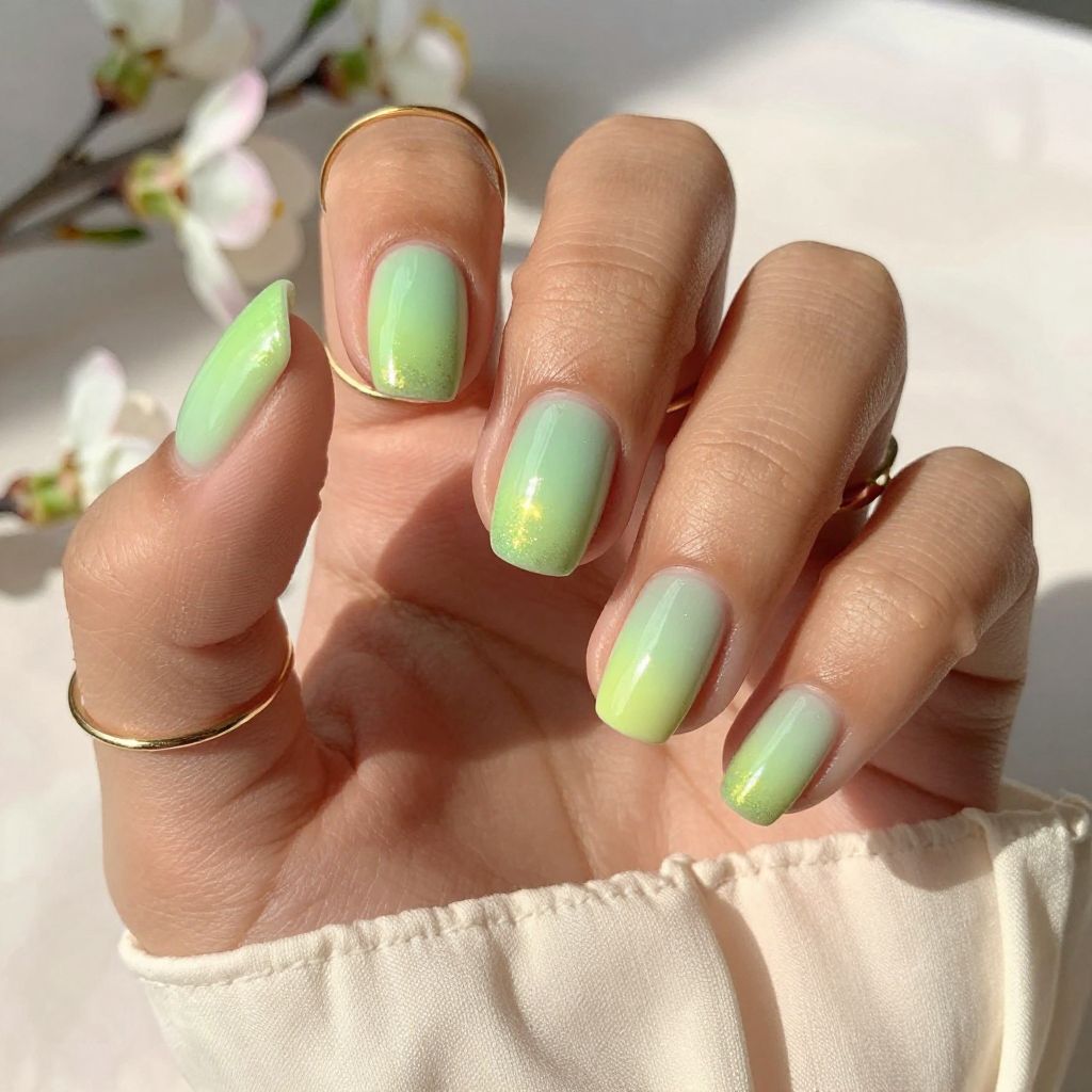 Light Green Ombre with Subtle Gold Glitter