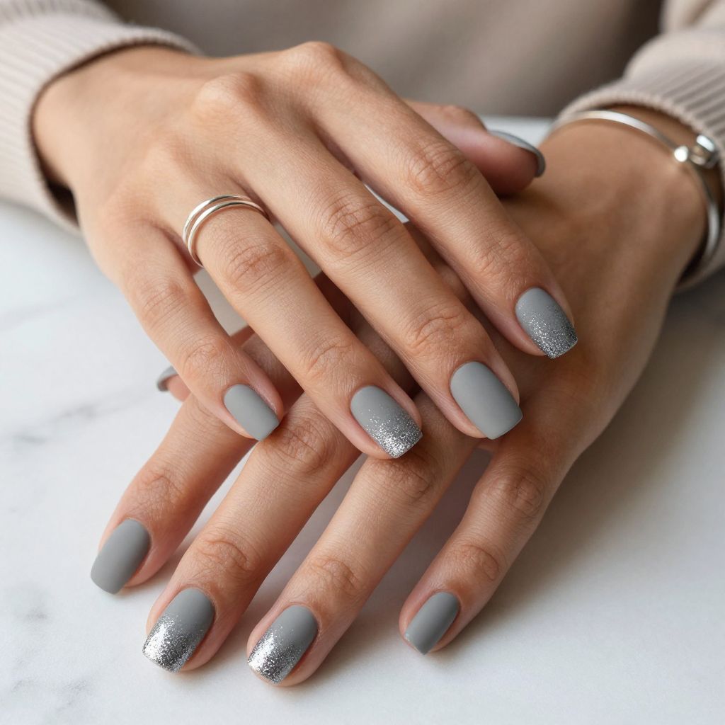 Matte Grey with Glitter Tips