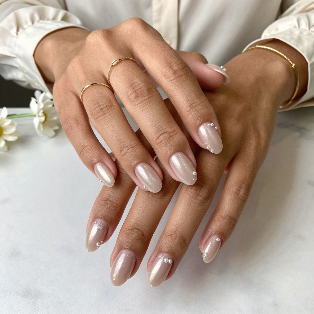 Soft Nude Chrome with 3D Pearls