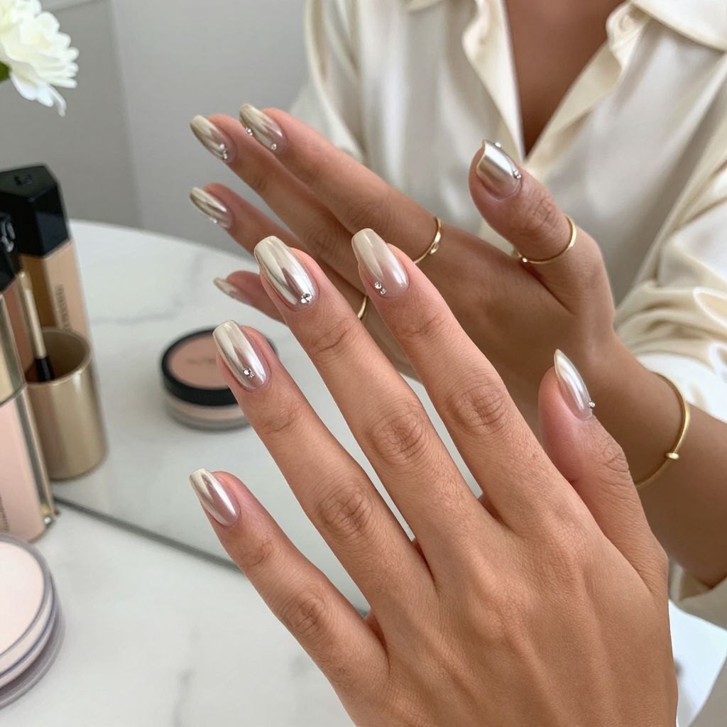 Nude Chrome with Tiny Clear Rhinestones