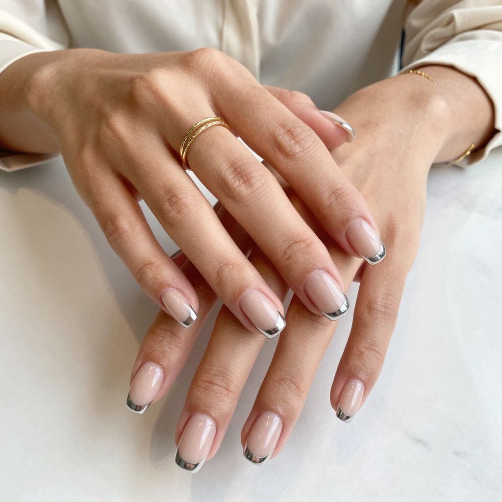 Square Nude Chrome Tips