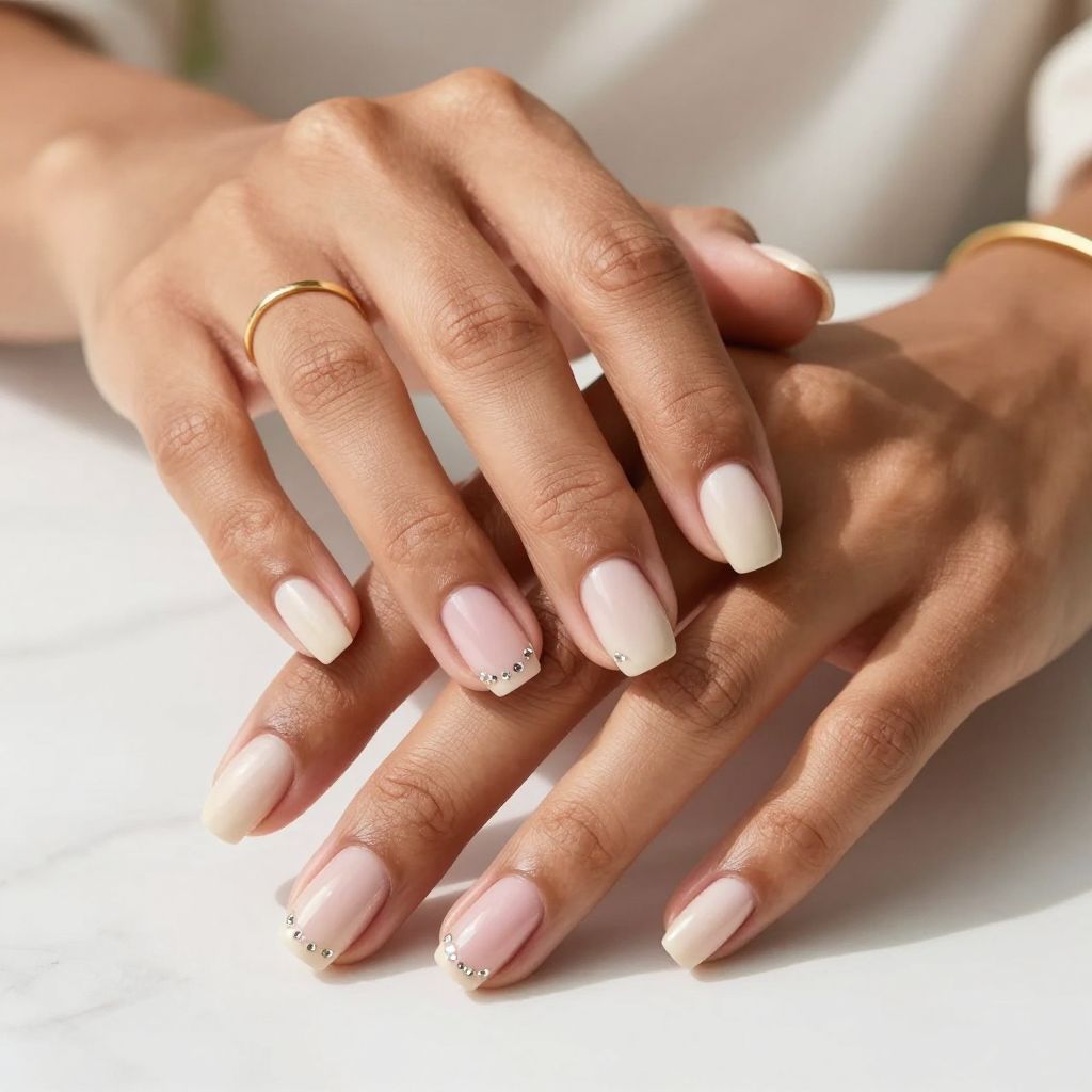 Soft Nude Pink with Tiny Rhinestone Cluster
