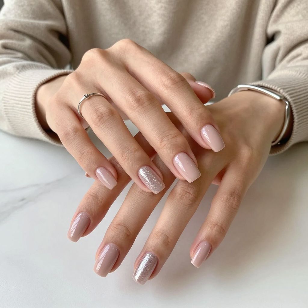 Neutral Nude Pink with Subtle Glitter Stripe