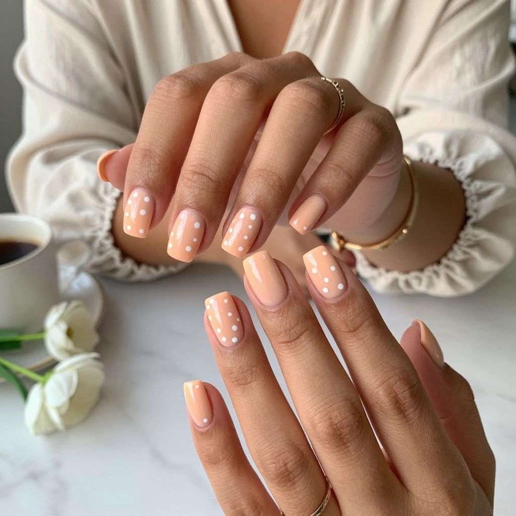 Peach and White Polka Dots