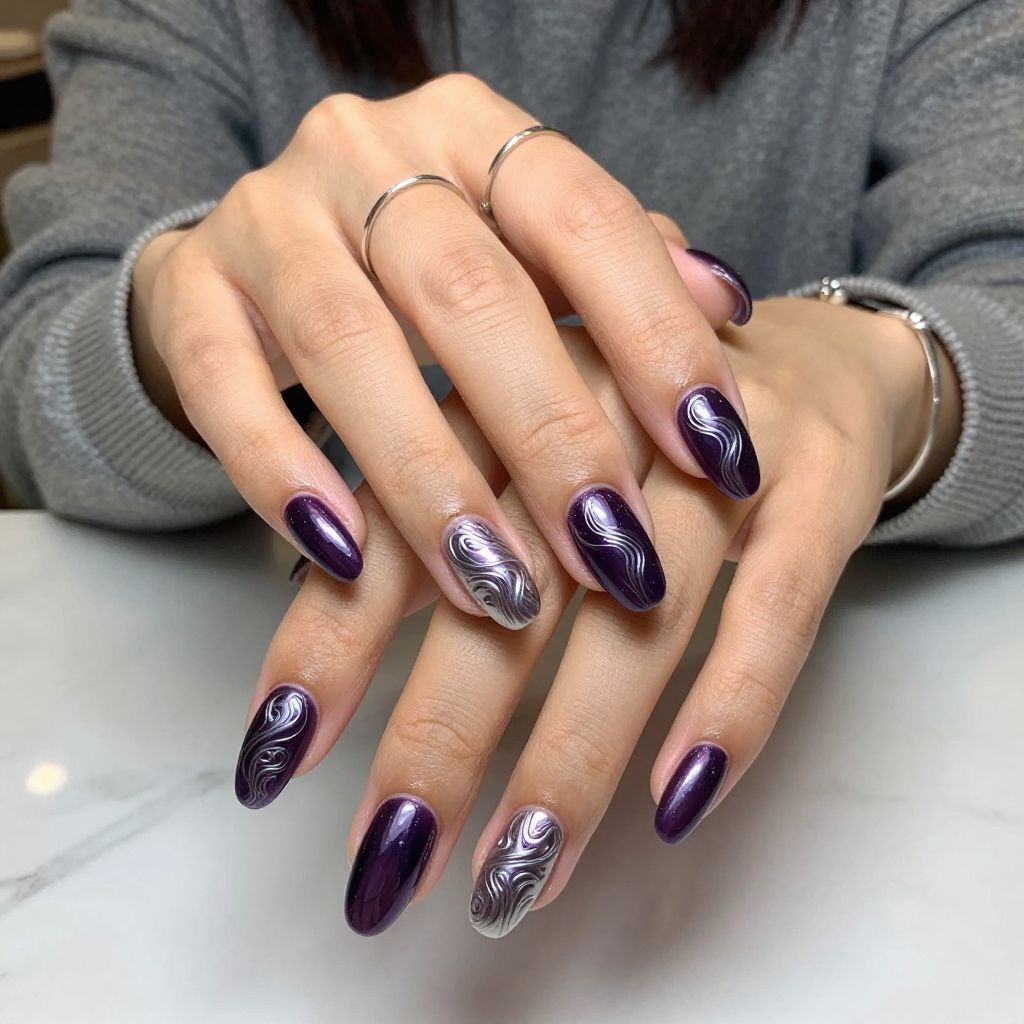 Midnight Plum Metallic Swirls