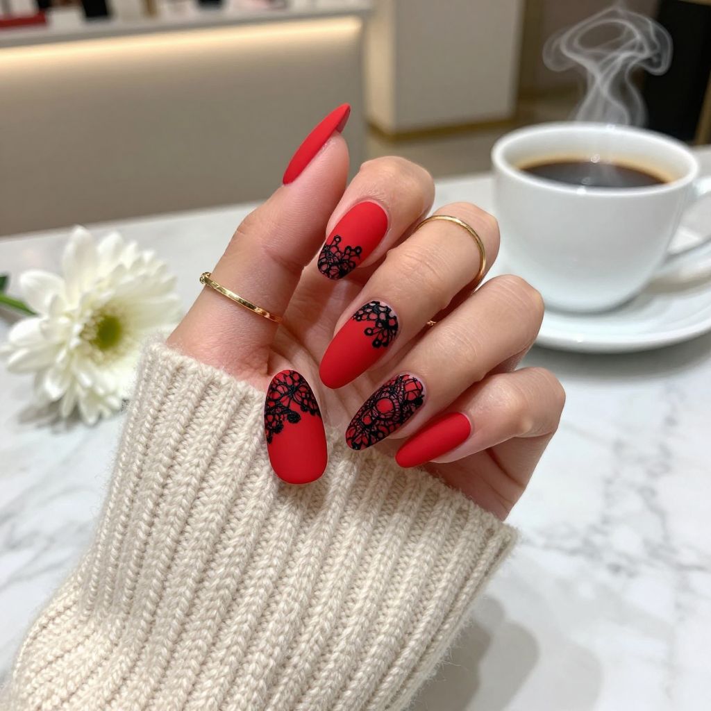 Red Lace Nail Art