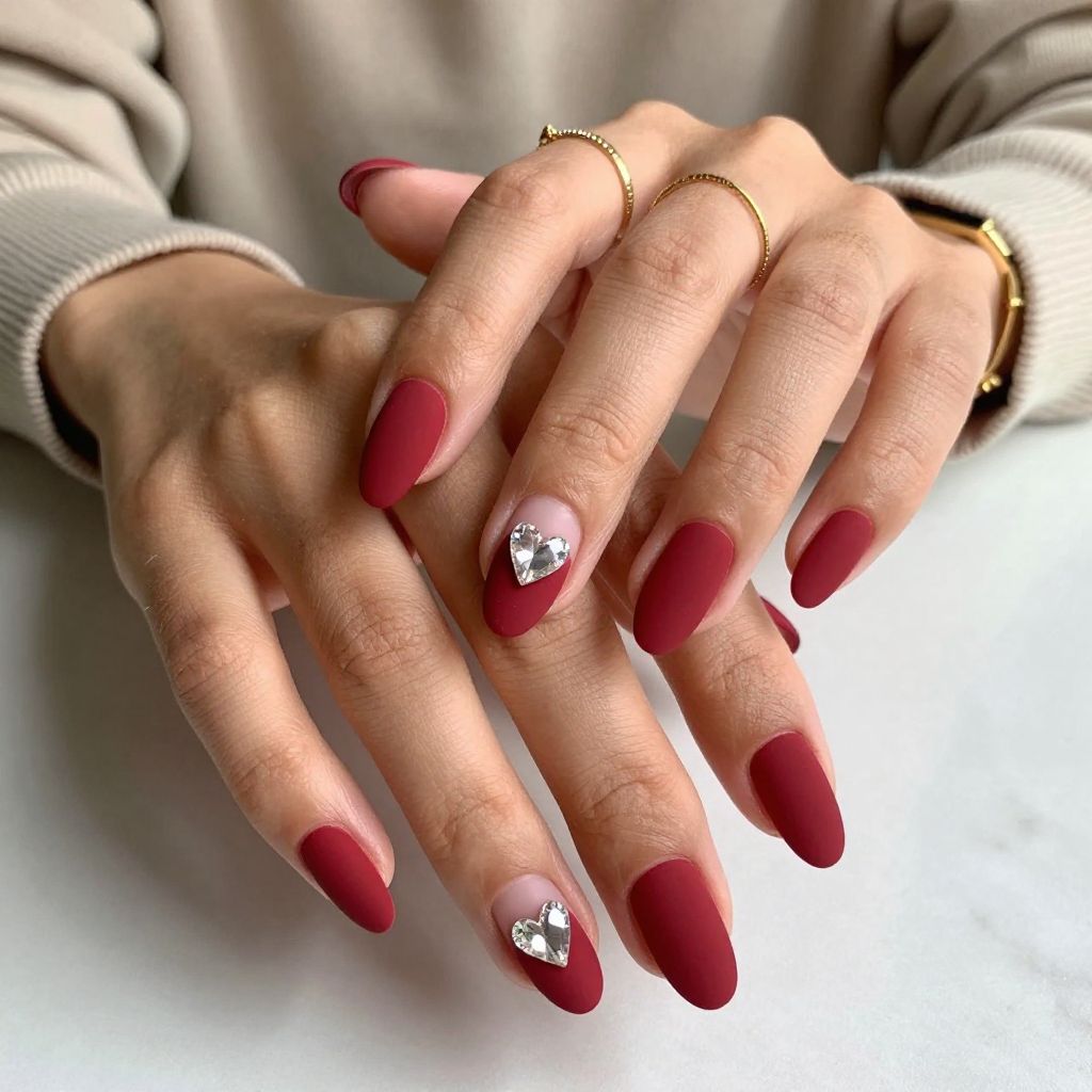 Red Matte with Rhinestone Heart