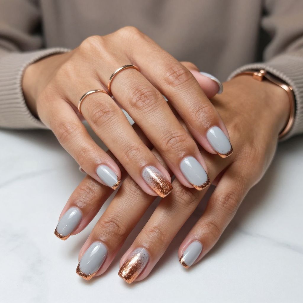 Icy Gray With Copper Glitter Gradient