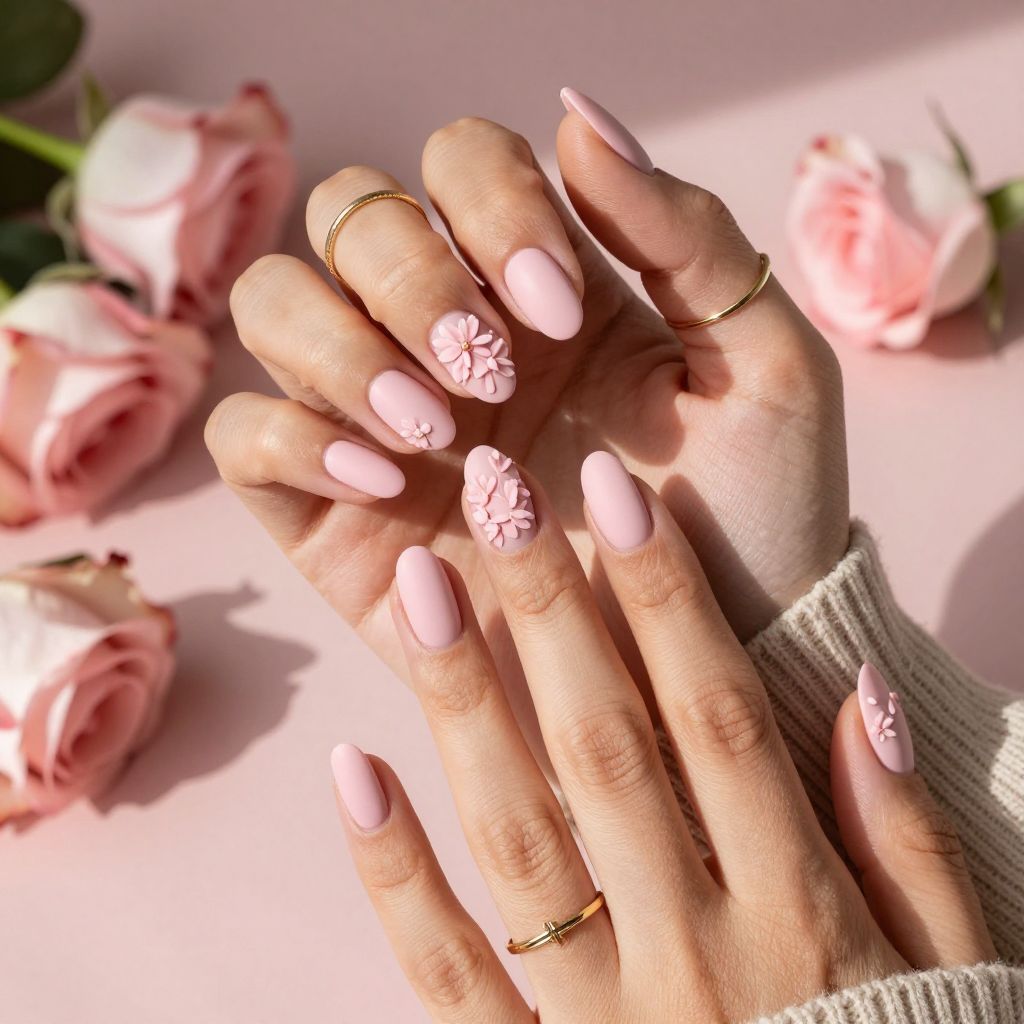 Matte Blush Pink with 3D Floral Embellishments