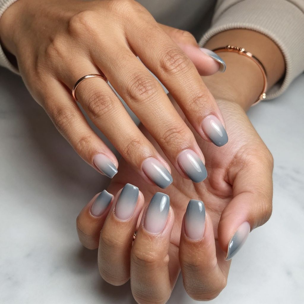 Smoke Gray Ombre with Glossy Tips