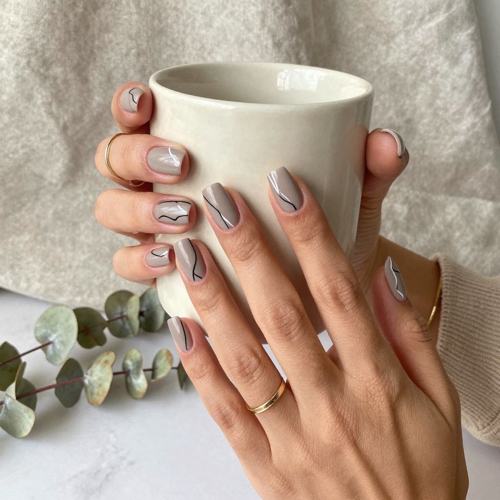 Soft Taupe with Minimalist Line Art