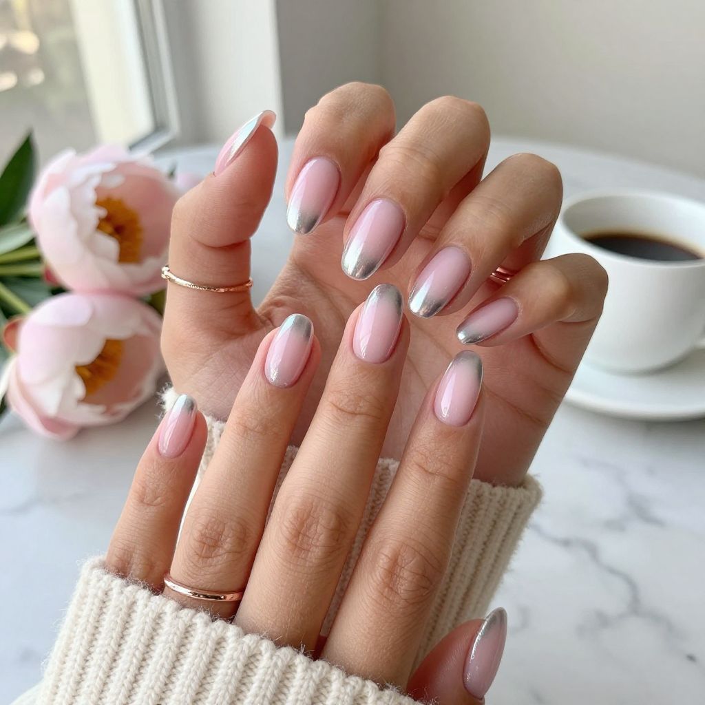 Soft Pink Ombre to Silver Chrome