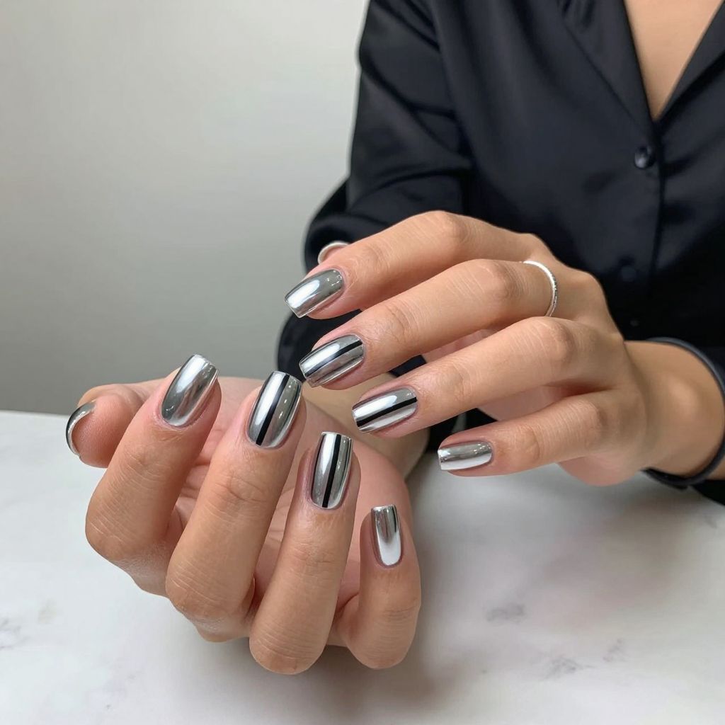 Silver Chrome with Matte Black Stripes