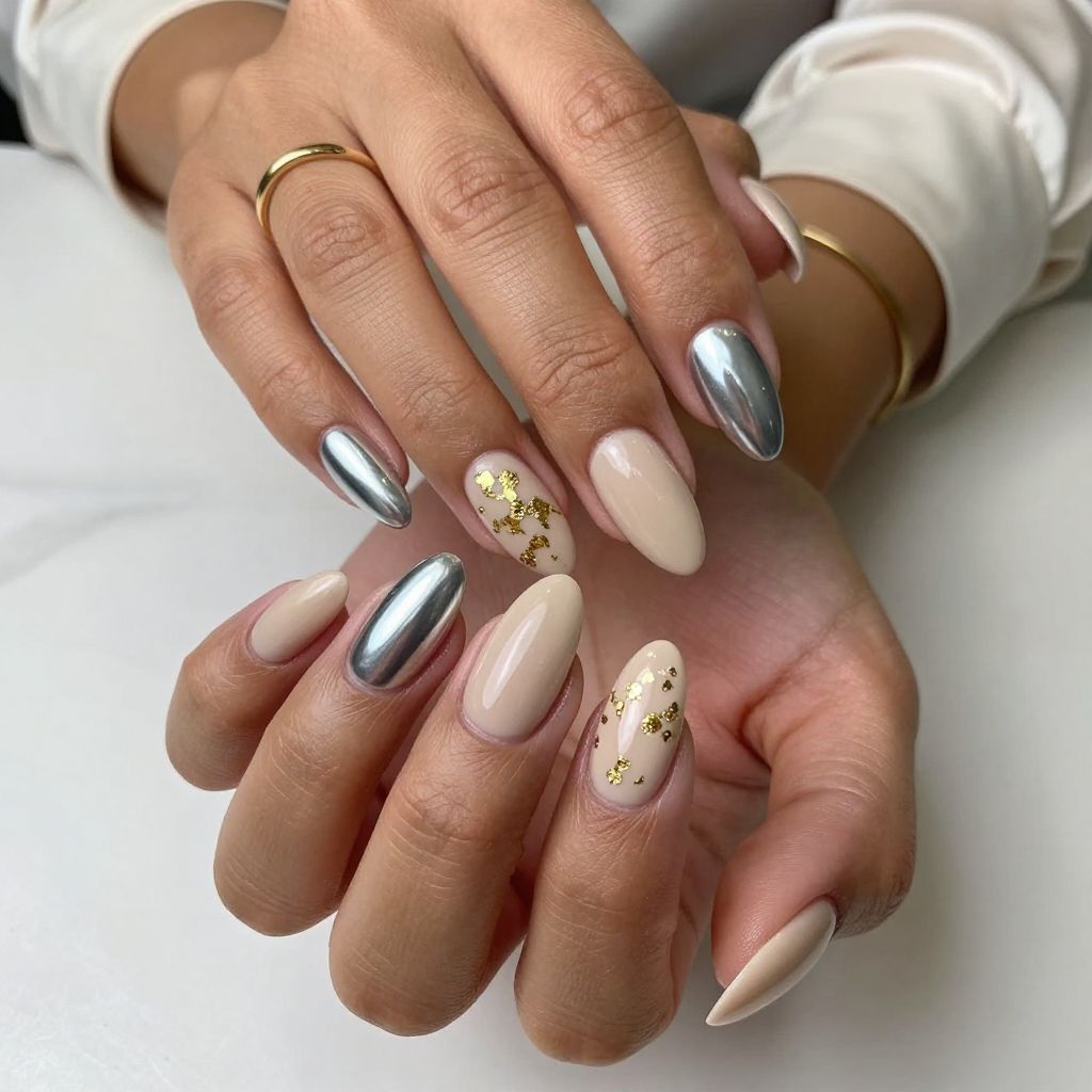 Half Chrome, Half Nude with Gold Foil