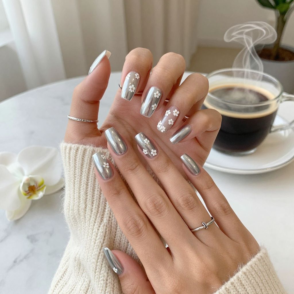 Full Chrome with Tiny White Flower Decals