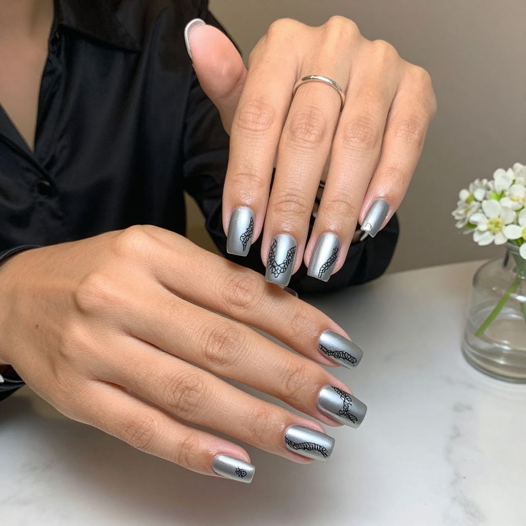 Matte Silver Chrome with Black Lace Lines