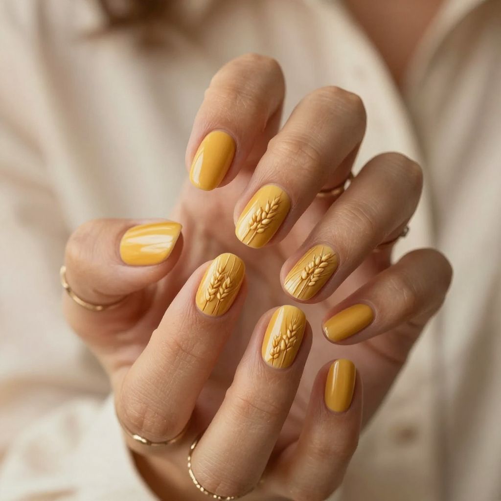 Golden Wheat Field Inspired Nails