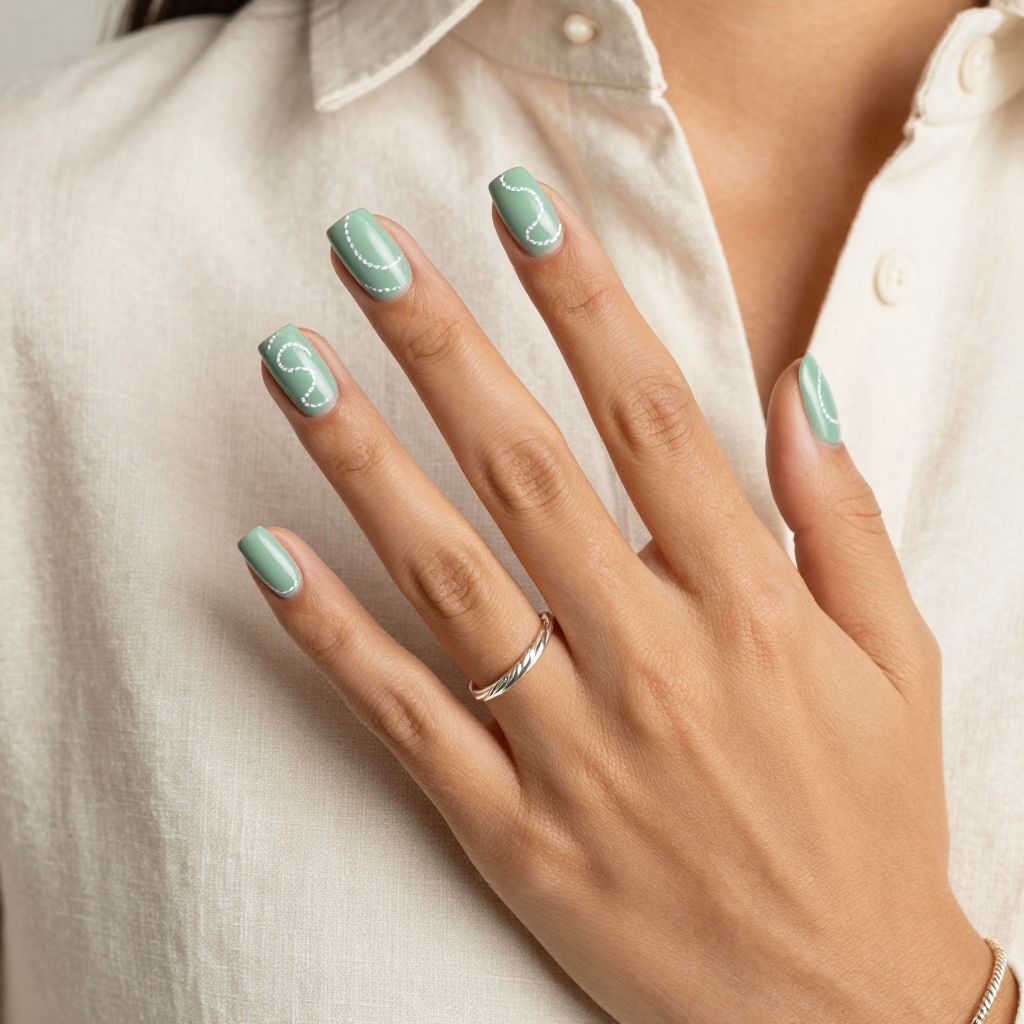 Soft Sage Green Accent Nails
