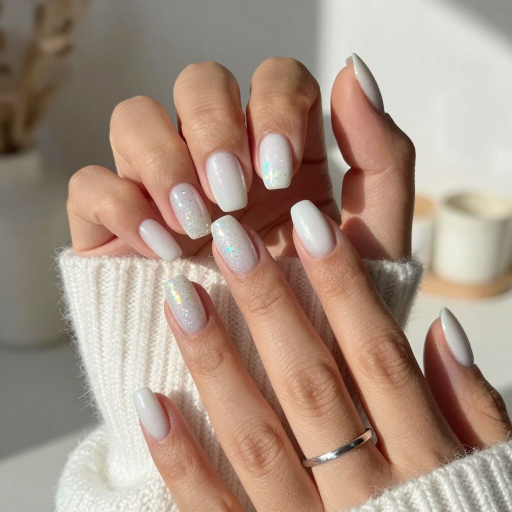 Icy White Almonds with Holographic Flakes