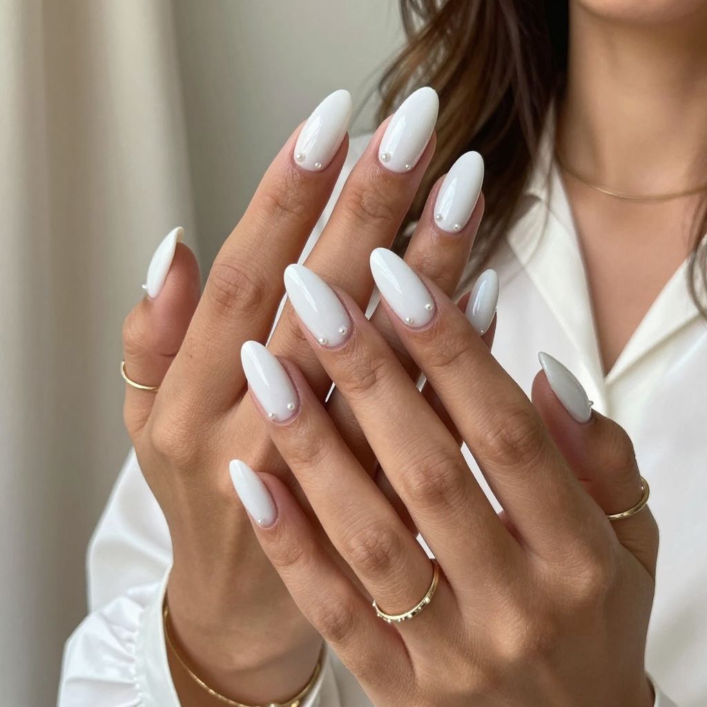 Glossy White Almonds with Tiny Pearl Studs