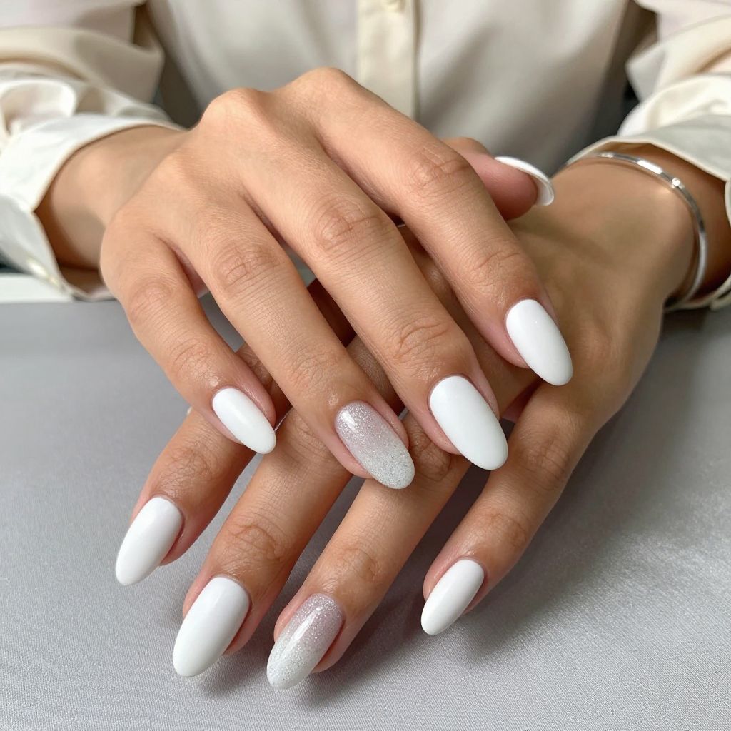 Satin Finish White Almonds with Subtle Glitter Fade