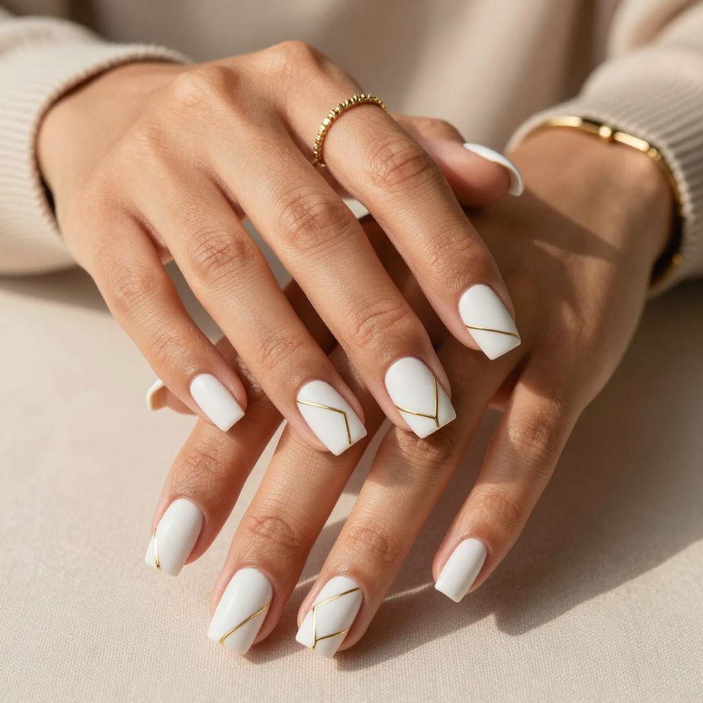 Geometric Gold Lines On White Matte
