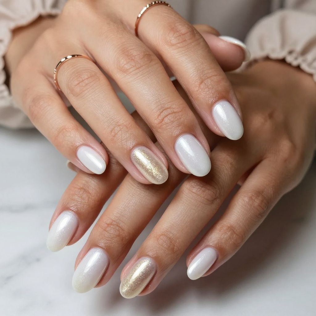 Pearly French With Shimmering Gold Gradient
