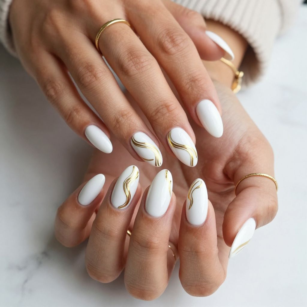 Glossy White With Intricate Gold Swirls