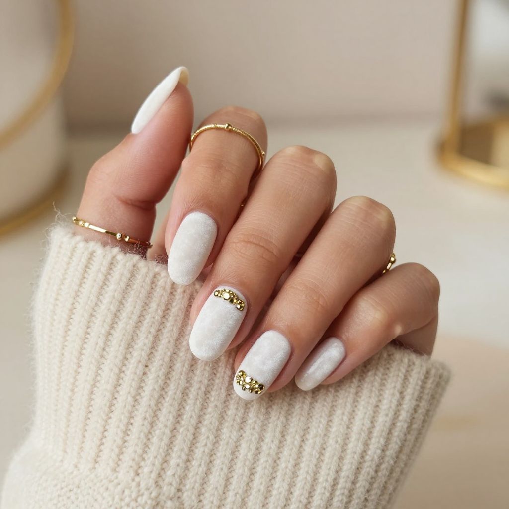 White Velvet Finish with Gold Rhinestone Cluster