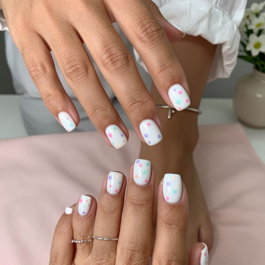 White with Tiny Pastel Polka Dots